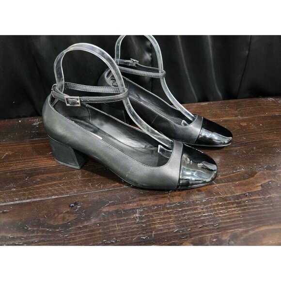 NEW Steve Madden Eli Black Leather Ankle-Strap Block-Heel Pumps/Sz. 8.5M - Picture 3 of 10